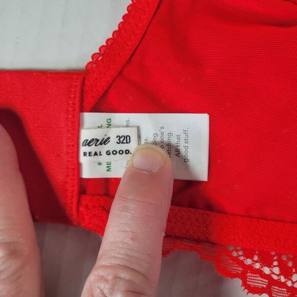 2 Aerie Red & Maroon Lace Longline Underwire Supportive Balconette Bra Size 32D - Picture 10 of 16